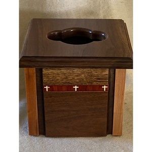 Solid Dark Wood Tissue Box with Cross Inlay